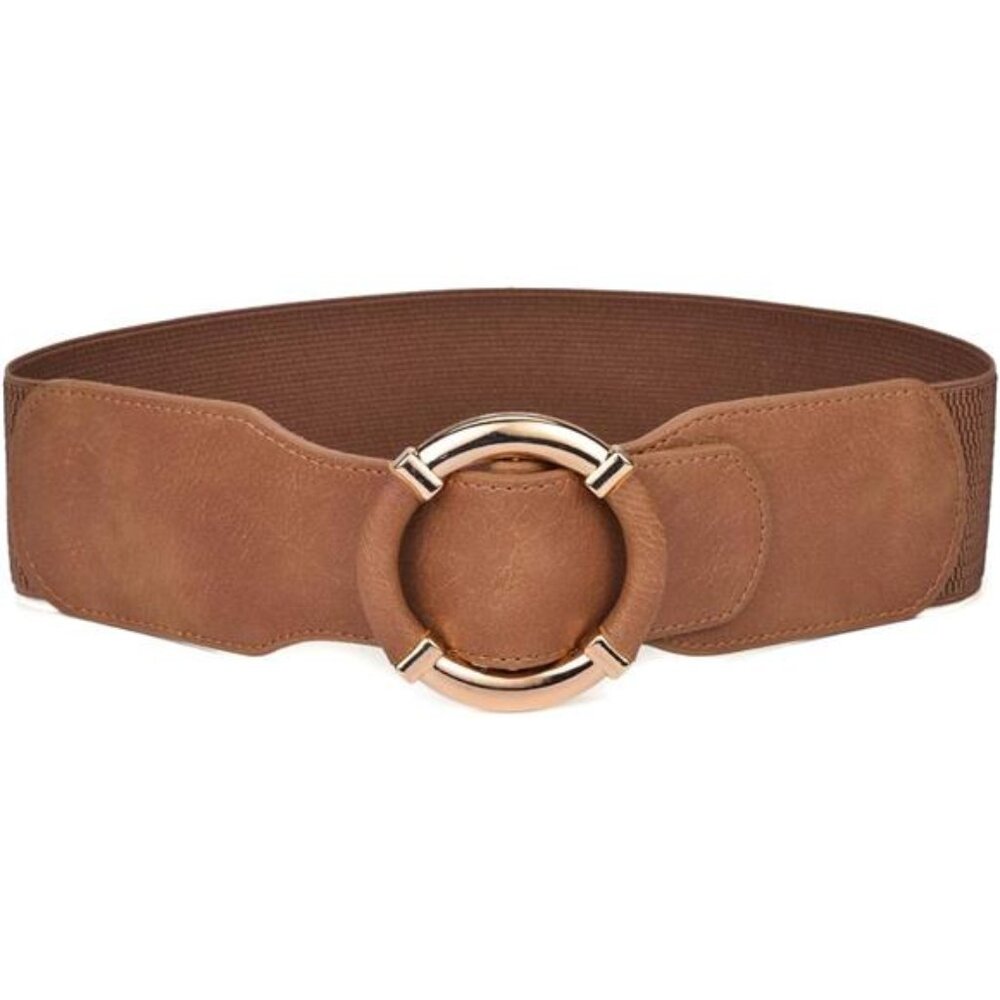 ✨ Gold O-Ring Elastic Waist Belt | PU Leather Stretch Cinch Belt